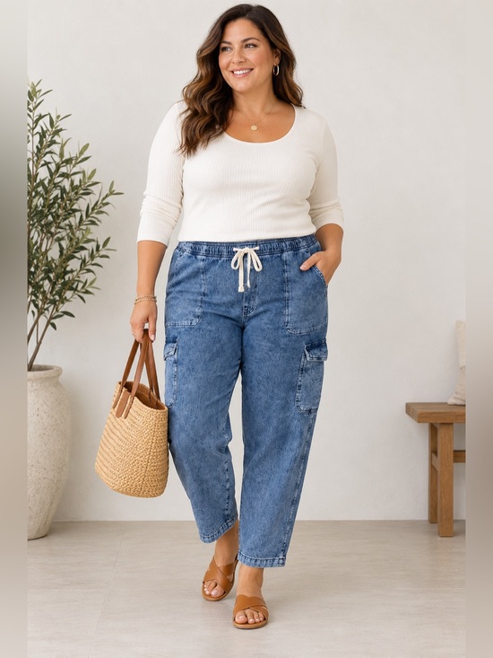 GAP Denim - Gap Women's High Rise Cargo Easy Jeans Pull On Size XXL Blue Utility Coastal